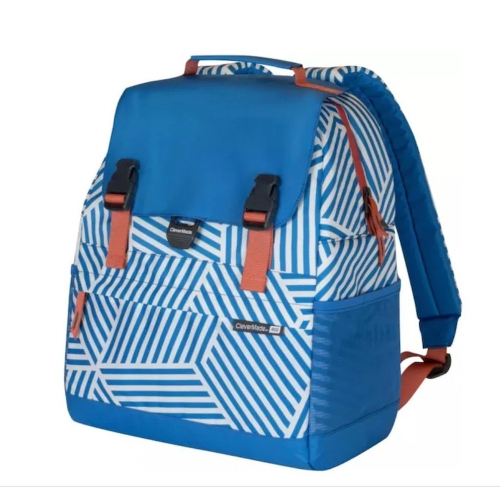 CleverMade Eco Coronado Insulated Backpack Cooler Bag‎ 18-Can Blue/White